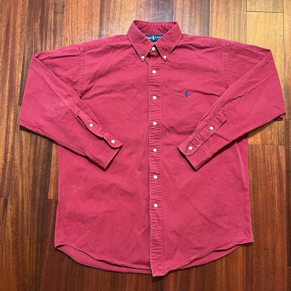 VINTAGE Ralph Lauren Shirt Mens Medium Red Blue Pony Casual Workwear Y2K 90s *
